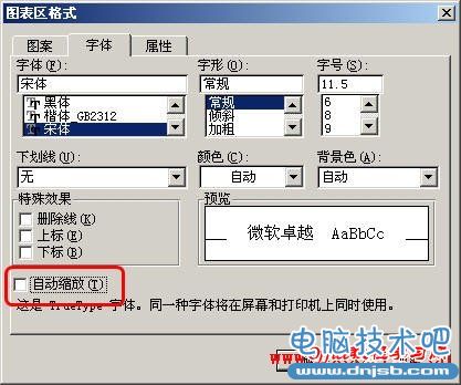 Excel2003图表中文字的自动缩放功能开启和关闭的方法