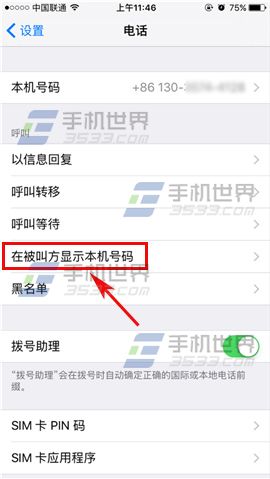 苹果iPhone6s在被叫方显示本机号码方法