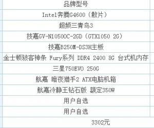 3500元奔腾G4600配GTX1050游戏电脑配置推荐 2017入门电脑配置