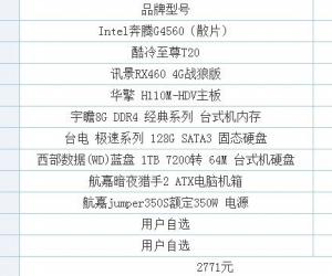 2017年奔腾G4560配RX460电脑配置清单及价格 高性价比网游平台