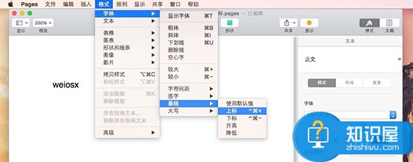 Pages怎么输入上标下标方法技巧 Mac系统的pages怎么加上下标