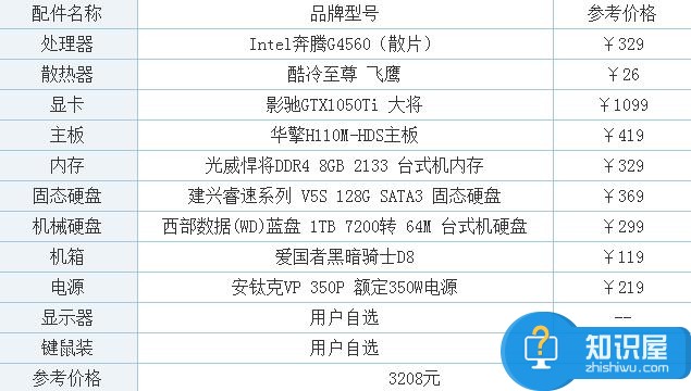 3000元奔腾G4560配GTX1050Ti电脑配置方案 家用娱乐游戏平台