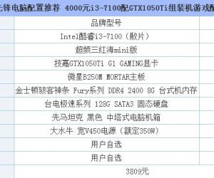 4000元i3-7100配GTX1050Ti组装机游戏配置单 守望先锋电脑配置推荐