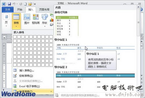 Word2010表格库中的表格