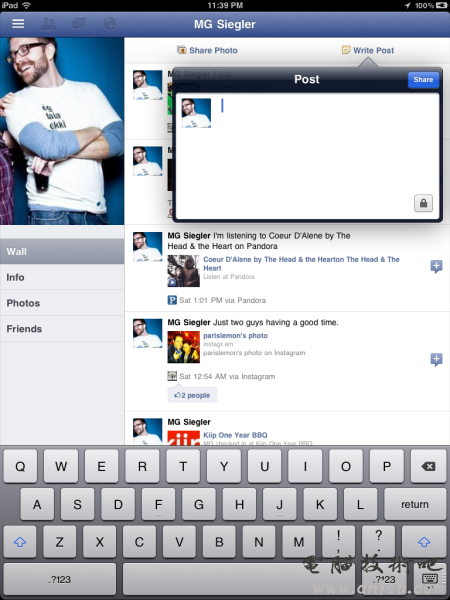 iPad版Facebook发布界面