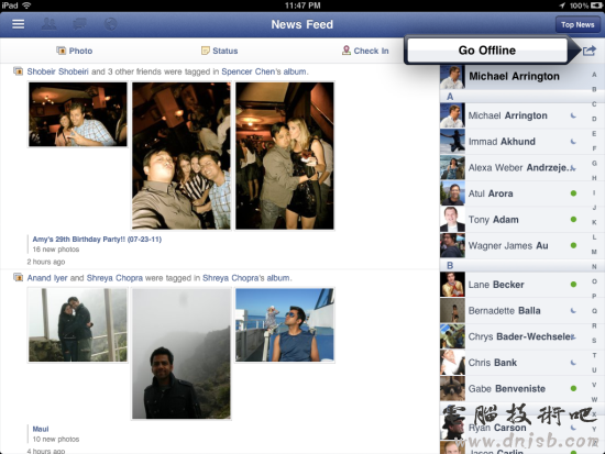 iPad版Facebook新鲜事聚合界面