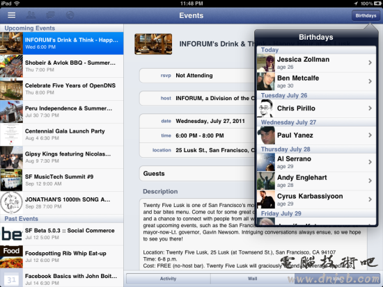 iPad版Facebook事件界面