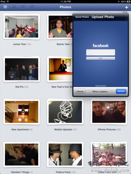 iPad版Facebook照片上传界面