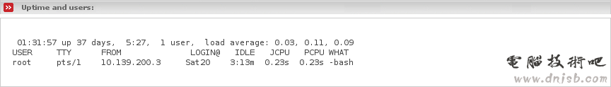 Page which displays uptime and current logged in users