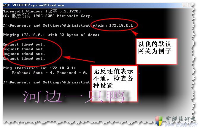 ping默认网关来判断本机到路由之间是否正常。