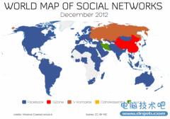 全球社交网站版图：Facebook统治127个国家