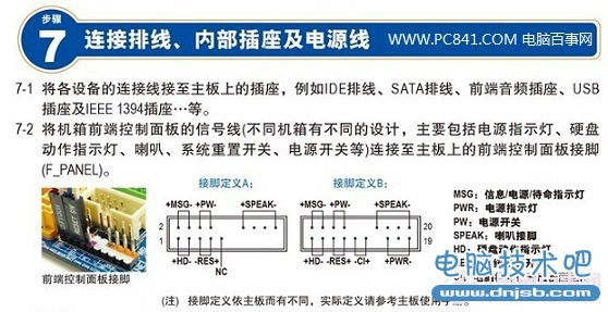 连接排线、内部插座以及电源线的安装图解