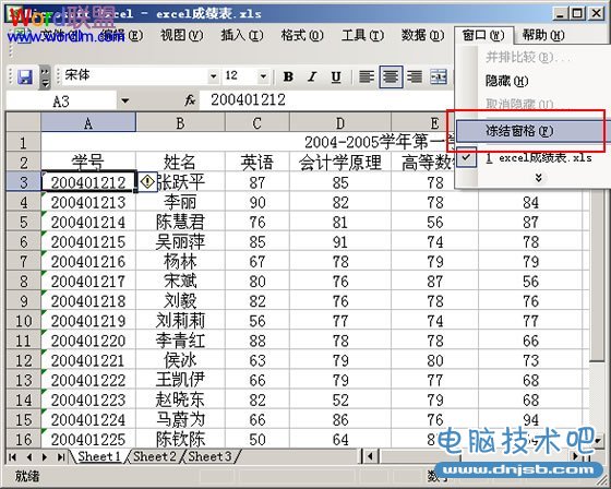 冻结窗格选项