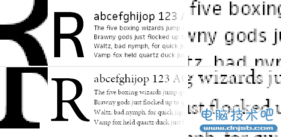 Above: GDI rendering of FacitWeb (above) and Minion Pro (below) with Standard antialiasing.