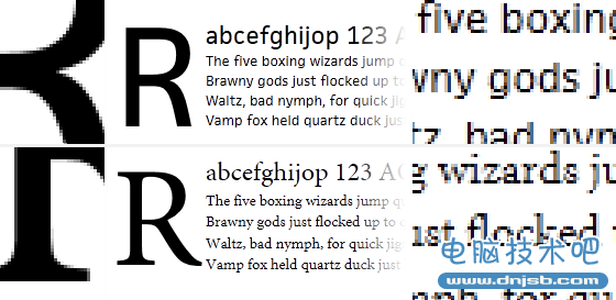 Above: DirectWrite rendering of FacitWeb (above) and Minion Pro (below).