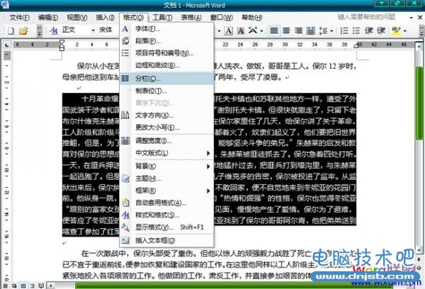 Word2003文档中怎么分栏