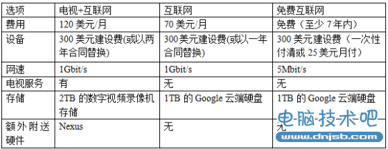 表2 谷歌光纤的服务选项